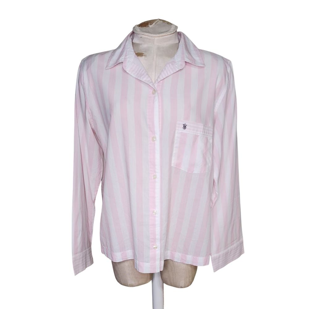 Victorias Secret Logo Striped Pajama Top Size S